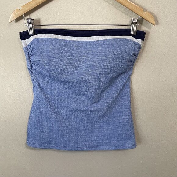 Tommy Bahama Strapless Tankini Swim Top Beach Boho Blue White Small - Picture 1 of 9